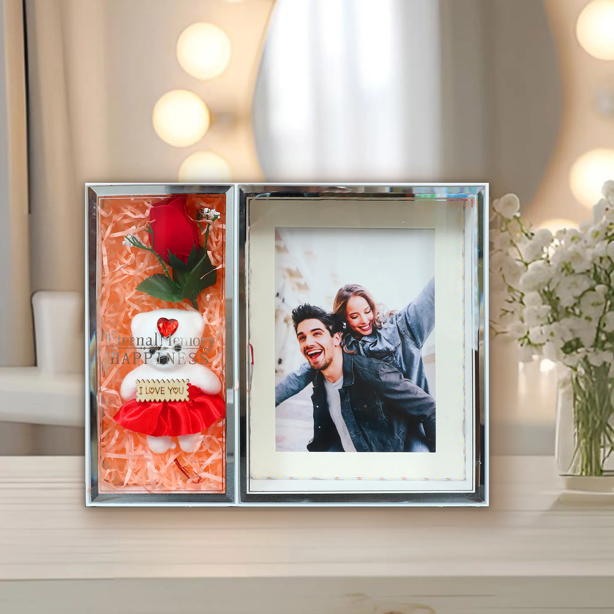 3D LED frame with teddy bear and roses