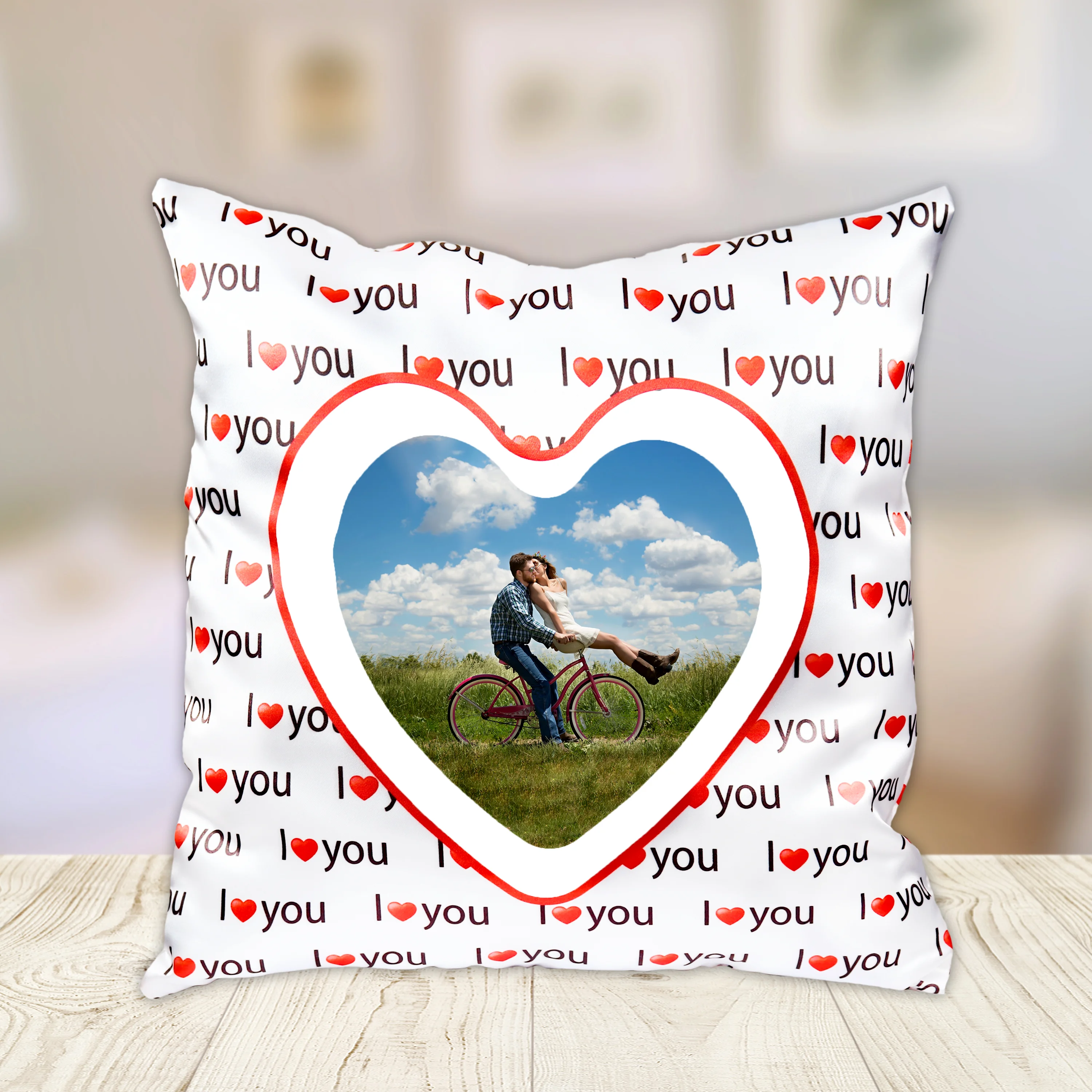 Квадратна възглавница с надпис " I love you" с вашата снимка